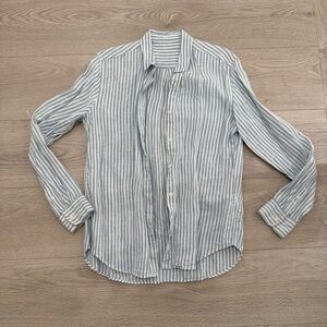 Uniqlo Blue and White Striped Button-Up Shirt